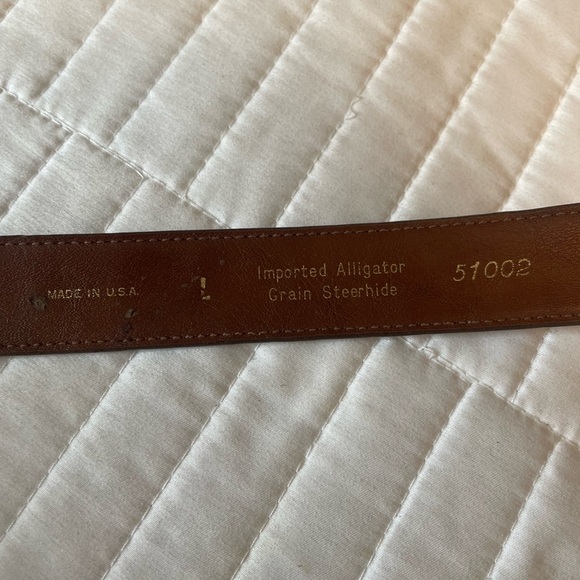 Vintage Genuine Alligator Belt Leather Camel Brown Brass Buckle 1.25” USA Made - Picture 11 of 13